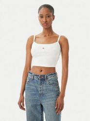 Calvin Klein Jeans Top LV047F221G Biały Slim Fit. Białe topy damskie Calvin Klein Jeans, s, bez wzorów, z bawełny, bez kołnierzyka, bez ramiączek. Za 129.99 zł.