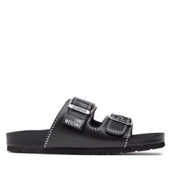 Klapki LOVE MOSCHINO. Czarne klapki damskie Love Moschino, bez wzorów, bez obcasa, bez zapięcia. Za 829.99 zł.