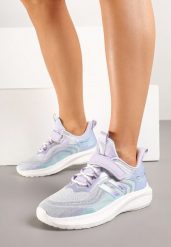 Szaro-Fioletowe Buty Sportowe Sneakersy Ozdobione Paskami Neosetia. Szare obuwie sportowe damskie Born2be, bez wzorów, z jeansu, bez zapięcia. Za 99.99 zł.