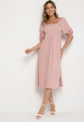 Różowa Rozkloszowana Sukienka z Bufiastymi Rękawami Kolireva. Czerwone sukienki damskie Born2be, na co dzień, m, bez wzorów, eleganckie, bez kołnierzyka, bez ramiączek, midi, rozkloszowane. Za 99.99 zł.