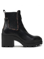 Guess Botki Yvetten FLFYTT ELE10 Czarny. Czarne botki damskie Guess, z aplikacjami, ze skóry, bez obcasa, na słupku, bez zapięcia. Za 429.99 zł.