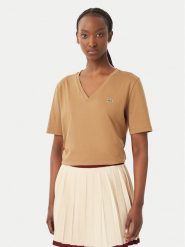 Lacoste T-Shirt TF7300 Brązowy Regular Fit. Brązowe t-shirty damskie Lacoste, bez wzorów, z bawełny, bez kołnierzyka, bez ramiączek. Za 289.99 zł.