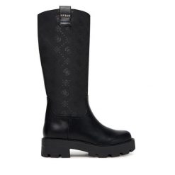 Kozaki Guess. Czarne kozaki damskie Guess, z aplikacjami, bez obcasa, na płaskiej podeszwie, bez zapięcia. Za 709.99 zł.