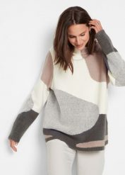 Sweter. Szare swetry nierozpinane damskie bonprix, bez wzorów, bez kołnierzyka, bez ramiączek. Za 129.99 zł.