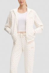GUESS Kremowa rozpinana bluza damska w monogram Aggie, Rozmiar S. Brązowe bluzy damskie Guess, s, z aplikacjami, eleganckie, bez ramiączek, bez kaptura. W wyprzedaży za 269.99 zł.
