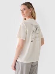 4F T-shirt regular z nadrukiem damski - biały XL. Białe t-shirty damskie 4F, xl, bez wzorów, z bawełny, klasyczne, bez kołnierzyka, bez ramiączek. W wyprzedaży za 29.99 zł.