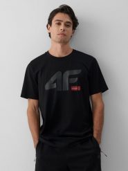 4F T-shirt regular z nadrukiem męski - czarny S. Czarne t-shirty męskie 4F, m, bez wzorów, z bawełny, bez kołnierzyka, bez ramiączek. Za 69.99 zł.