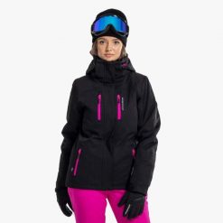 Kurtka narciarska Narciarstwo Damska Swedemount Cervinia Jacket W oddychająca. Czarne kurtki sportowe damskie SWEDEMOUNT, na zimę, bez wzorów, bez ramiączek, bez kaptura, narciarskie. Za 599.99 zł.