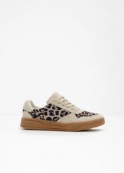 Sneakersy ze wzorem w panterkę. Brązowe obuwie sportowe damskie bonprix, bez wzorów, bez zapięcia. Za 147.99 zł.
