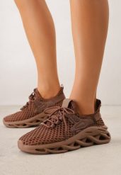 Brązowe Siateczkowe Sneakersy na Grubej Podeszwie z Perforacją Mirarien. Brązowe obuwie sportowe damskie Born2be, bez wzorów, z jeansu, bez zapięcia, trekkingowe. Za 89.99 zł.