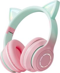 Bezprzewodowe słuchawki nauszne Bluetooth v5.3 z podświetleniem RGB i ANC kot różowe JST-BT035. Czerwone słuchawki bezprzewodowe R2 Invest. Za 51.99 zł.