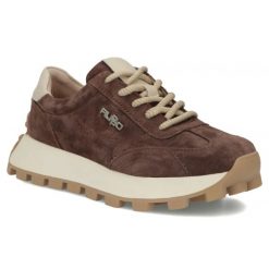 Skórzane półbuty sneakersy na platformie brązowe Filippo DP7498. Brązowe półbuty damskie Filippo, bez wzorów, ze skóry, sportowe, bez obcasa, na platformie, bez zapięcia. Za 219.99 zł.