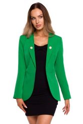 Elegancki Żakiet z Ozdobnymi Guzikami - Zielony. Zielone marynarki i żakiety damskie MOE, bez wzorów, z elastanu, eleganckie, bez kołnierzyka, bez ramiączek. Za 298.90 zł.