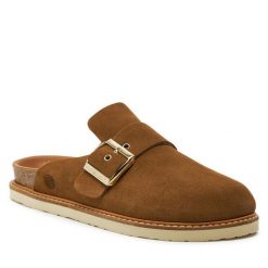 Klapki Genuins. Brązowe klapki damskie Genuins, bez wzorów, bez obcasa, bez zapięcia. Za 369.99 zł.