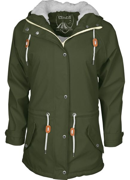 Płaszcz damski Pro-X Elements Kira. Zielone płaszcze damskie PRO-X ELEMENTS, bez wzorów, z materiału, bez kołnierzyka, z kapturem. Za 489.00 zł.