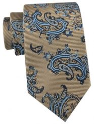 Krawat Męski - Angelo di Monti - Beżowy w Duże Paisley. Brązowe krawaty i muchy Angelo di Monti, bez wzorów, z tkaniny, eleganckie. Za 45.00 zł.