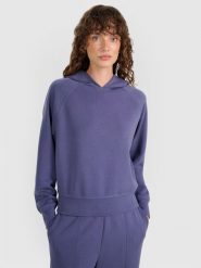 4F Bluza dresowa nierozpinana z modalem damska - granatowa M. Niebieskie bluzy damskie 4F, l, bez wzorów, z dresówki, klasyczne, bez ramiączek, z kapturem. W wyprzedaży za 169.99 zł.