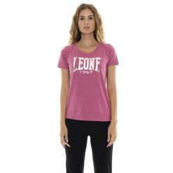 Koszulka z bawełna na co dzień na siłownię. Fioletowe bluzki damskie LEONE 1947 APPAREL, bez wzorów, z bawełny, sportowe, bez kołnierzyka, bez ramiączek. W wyprzedaży za 54.73 zł.
