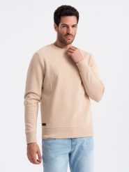 Nierozpinana męska bluza dresowa BASIC – beżowa V6 OM-SSBN-0159 - XXL. Brązowe bluzy męskie Ombre Clothing, l, bez wzorów, z dresówki, klasyczne, bez ramiączek, bez kaptura. Za 119.99 zł.