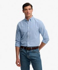 Superdry Preppy Oxford koszula z długim rękawem z organicznej bawełny. Niebieskie koszule damskie Superdry, s, bez wzorów, z bawełny, klasyczne, bez kołnierzyka, bez ramiączek. Za 301.95 zł.