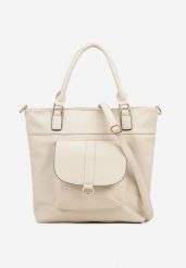Jasnobeżowa Torebka Typu Shopper z Ozdobną Kieszenią i Paskiem Crossbody Frocelle. Brązowe shopperki damskie Renee, bez wzorów, z jeansu, bez dodatków. Za 109.99 zł.