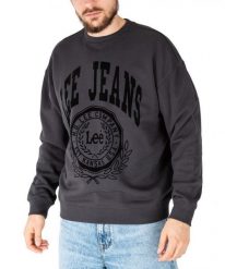 LEE CREW SEASONAL MĘSKA BLUZA KLASYCZNA LOGO NADRUK WASHED BLACK L84KRYON 112322639. Czarne bluzy męskie Lee, l, bez wzorów, klasyczne, bez ramiączek, bez kaptura. Za 169.99 zł.