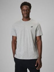4F T-shirt regular gładki męski - szary L. Szare t-shirty męskie 4F, l, bez wzorów, z jeansu, bez kołnierzyka, bez ramiączek. Za 49.99 zł.