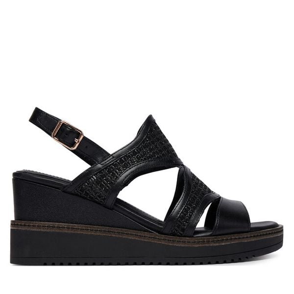 Sandały Tamaris. Czarne sandały damskie Tamaris, bez wzorów, bez obcasa, na koturnie, bez zapięcia. Za 324.99 zł.