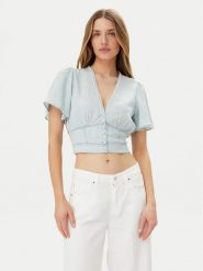 Guess Bluzka W5GH82 D5N81 Błękitny Regular Fit. Niebieskie bluzki damskie Guess, s, z aplikacjami, z lyocellu, bez kołnierzyka, bez ramiączek. Za 249.99 zł.