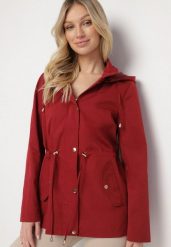 Bordowa Kurtka Parka z Odpinanym Kapturem i Ozdobnymi Suwakami Velotia. Czerwone kurtki damskie Born2be, l, bez wzorów, z jeansu. Za 149.99 zł.