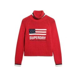 Sweter damski z golfem Superdry Americana. Czerwone swetry nierozpinane damskie Superdry, na zimę, l, bez wzorów, z bawełny, eleganckie, bez kołnierzyka, bez ramiączek. Za 413.90 zł.
