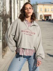 Bluza - szary. Szare bluzy damskie Sinsay, l, bez wzorów, z bawełny, bez ramiączek, bez kaptura. W wyprzedaży za 33.99 zł.