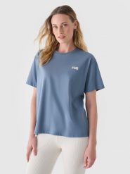 4F T-shirt regular z nadrukiem damski - granatowy L. Niebieskie t-shirty damskie 4F, l, bez wzorów, z bawełny, klasyczne, bez kołnierzyka, bez ramiączek. W wyprzedaży za 29.99 zł.