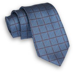 Niebiesko-Brązowy Klasyczny Męski Krawat -ALTIES- 7cm, Szeroki, w Grubą Kratę. Niebieskie krawaty i muchy Alties, bez wzorów, z tkaniny, eleganckie. Za 49.00 zł.