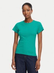 Tommy Hilfiger T-Shirt WW0WW48702 Zielony Slim Fit. Zielone t-shirty damskie Tommy Hilfiger, xs, bez wzorów, z bawełny, bez kołnierzyka, bez ramiączek. Za 249.99 zł.