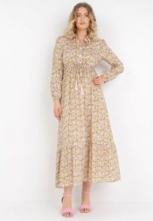 Żółta Sukienka Basinna. Żółte sukienki damskie Born2be, l, bez wzorów, eleganckie, bez kołnierzyka, bez ramiączek, maxi, dopasowane. Za 109.99 zł.
