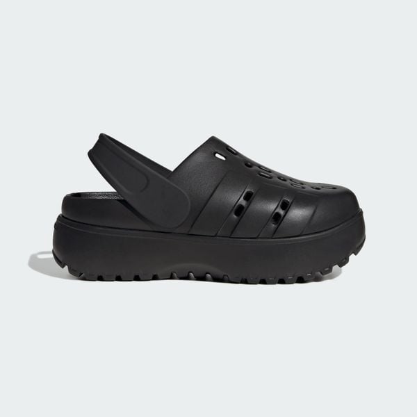 Klapki Adilette Platform. Czarne klapki damskie Adidas, bez wzorów, sportowe, bez obcasa, bez zapięcia. Za 199.00 zł.