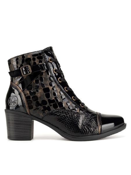 Rieker Trzewiki Y2032-00 Czarny. Czarne botki damskie Rieker, bez wzorów, ze skóry, bez obcasa, na słupku, bez zapięcia. Za 307.99 zł.