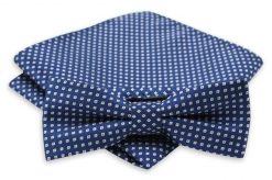 Granatowa Mucha w Drobny Biały Wzór + Taka Sama Poszetka, Męska. Niebieskie krawaty i muchy Alties, bez wzorów, eleganckie. Za 54.00 zł.