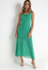 Zielona Sukienka Philice. Zielone sukienki damskie Born2be, z aplikacjami, z tkaniny, glamour, bez kołnierzyka, bez ramiączek, maxi. Za 29.99 zł.