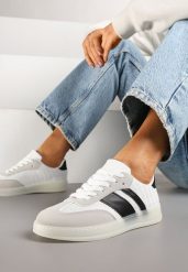 Białe Klasyczne Sneakersy Tenisówki na Półprzezroczystej Podeszwie Niniel. Białe trampki i tenisówki damskie Renee, bez wzorów, z jeansu, bez zapięcia. Za 74.99 zł.