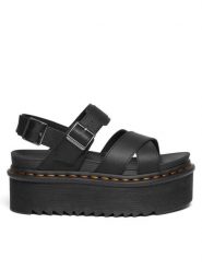 Dr. Martens Sandały Voss II Quad Czarny. Czarne sandały damskie Dr. Martens, bez wzorów, ze skóry, bez obcasa, na koturnie, bez zapięcia. Za 399.99 zł.