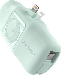 Mini powerbank Wozinsky WF16-YLS 5000mAh 15W Lightning z wbudowanym kablem USB-C i ładowarką do Apple Watch - zielony. Zielone powerbanki Wozinsky. Za 74.73 zł.