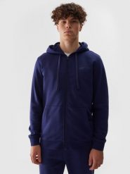 4F Bluza dresowa rozpinana z kapturem męska - granatowa L. Niebieskie bluzy męskie 4F, l, bez wzorów, z bawełny, z kapturem. W wyprzedaży za 119.99 zł.