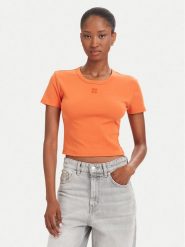 HUGO T-Shirt Delanor 50512000 Pomarańczowy Slim Fit. Brązowe t-shirty damskie Hugo, m, bez wzorów, z bawełny, bez kołnierzyka, bez ramiączek. Za 214.99 zł.