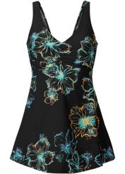 Sukienka kąpielowa shape z dekoltem w serek, średni stopień modelowania sylwetki. Czarne sukienki damskie bonprix, na plażę, bez wzorów, eleganckie, bez kołnierzyka, bez ramiączek. Za 169.99 zł.