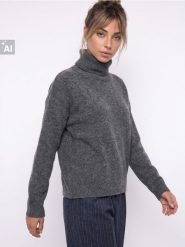Sweter z golfem i domieszką wełny - szary. Szare swetry nierozpinane damskie Sinsay, l, bez wzorów, z wełny, bez kołnierzyka, bez ramiączek. Za 45.99 zł.