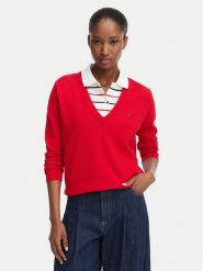 Tommy Jeans Sweter Essential DW0DW19888 Czerwony Regular Fit. Czerwone swetry nierozpinane damskie Tommy Jeans, xxs, bez wzorów, z bawełny, bez kołnierzyka, bez ramiączek. Za 369.99 zł.