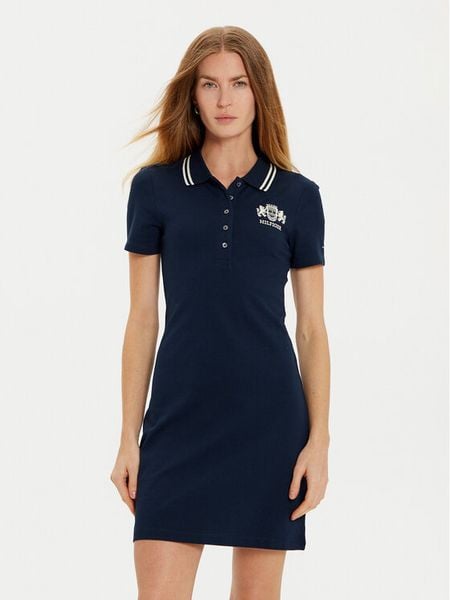 Tommy Hilfiger Sukienka codzienna Varsity WW0WW43841 Granatowy Slim Fit. Niebieskie sukienki damskie Tommy Hilfiger, na co dzień, xl, bez wzorów, z bawełny, bez kołnierzyka, bez ramiączek, proste. Za 379.99 zł.