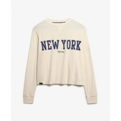 Wzorzysta bluza damska Superdry Athletic Essential. Białe bluzy damskie Superdry, xl, bez wzorów, eleganckie, bez ramiączek, bez kaptura. Za 155.65 zł.